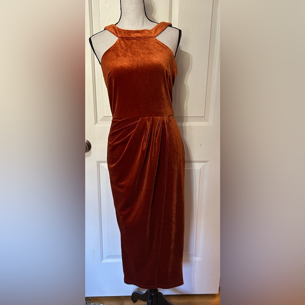 Grace Karin Velvet Halter Neck Bodycon Dress  Semi Formal Midi Small Rustic NWT